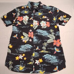 Oneill Button Up Mens M Short Sleeve Hawian Floral Bird Nautical All Over Print